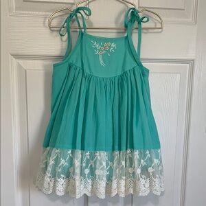Well Dressed Wolf Teal Dress with Lace Hem and Floral Embroidery